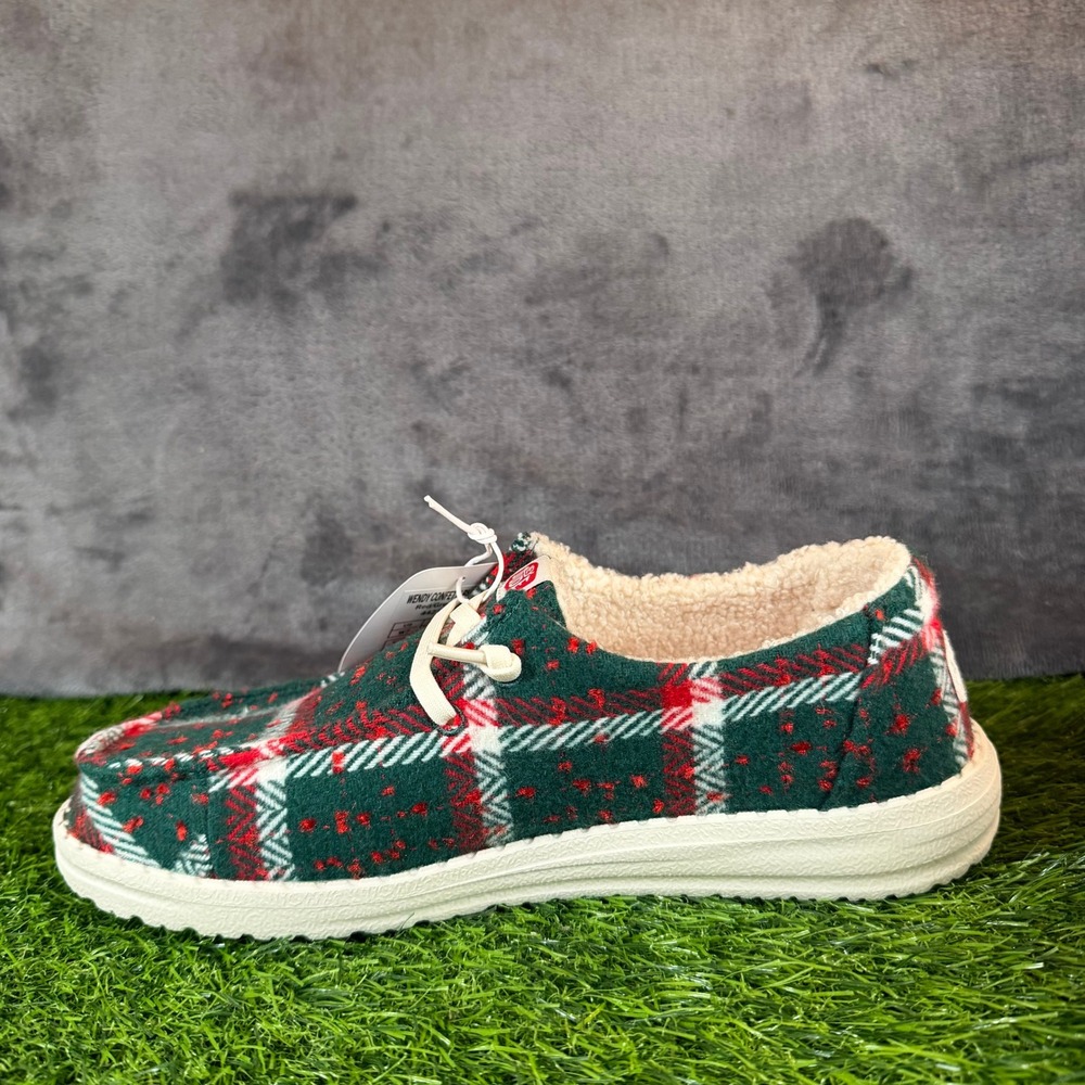 Hey Dude Wendy Confetti Plaid Cozy Red Green Multi Slip On Shoes Womens sz 7 NWT - Picture 4 of 12